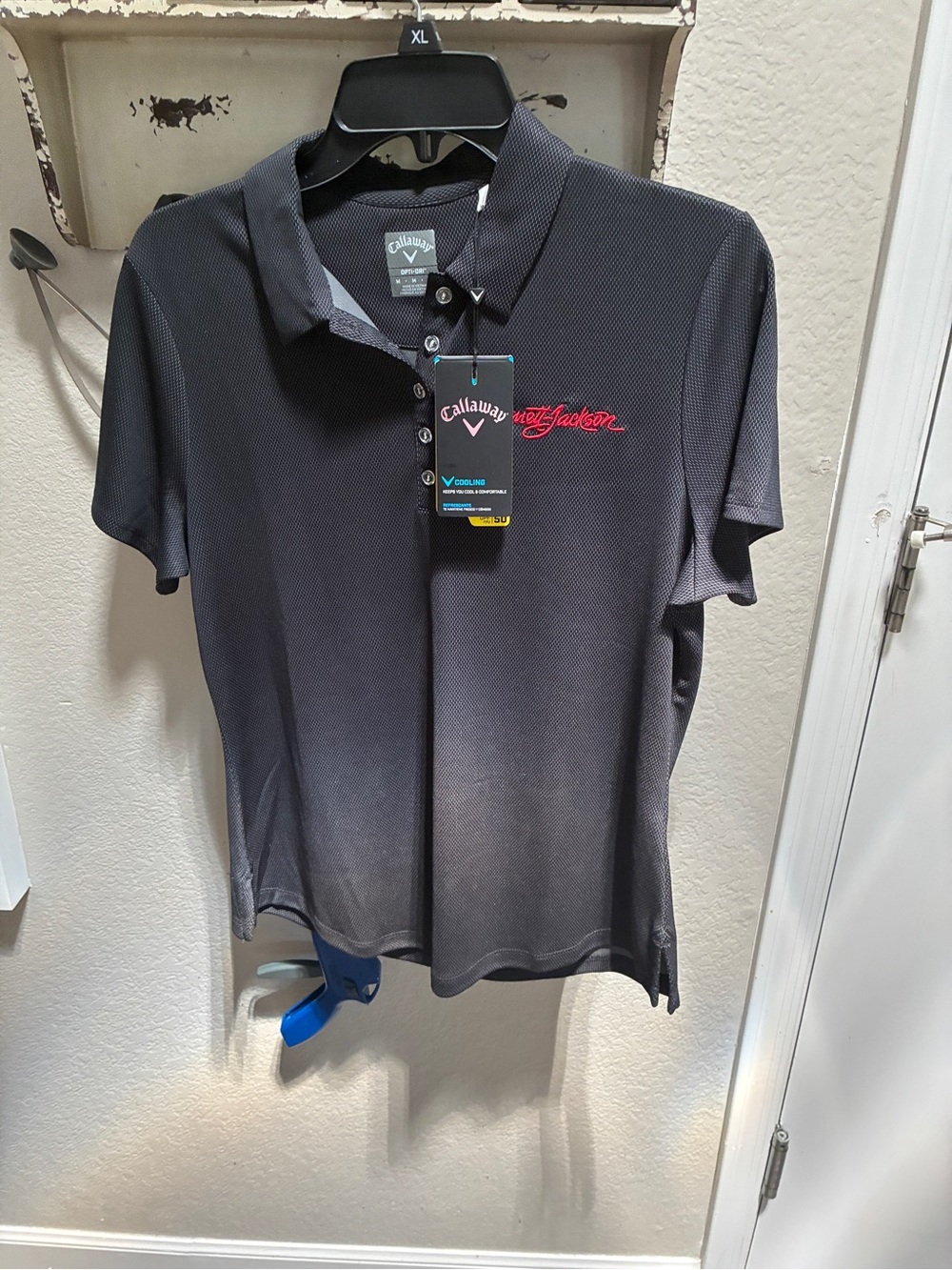 Ladies Callaway Opti-Dri Barrett Jackson Golf Shirt Black/Gray Sz M UPF 50 NEW